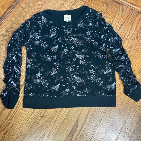 Chaser | Shirred Sleeve Mystical Star Print Whimsical Sweatshirt Size XL - Picture 8 of 11